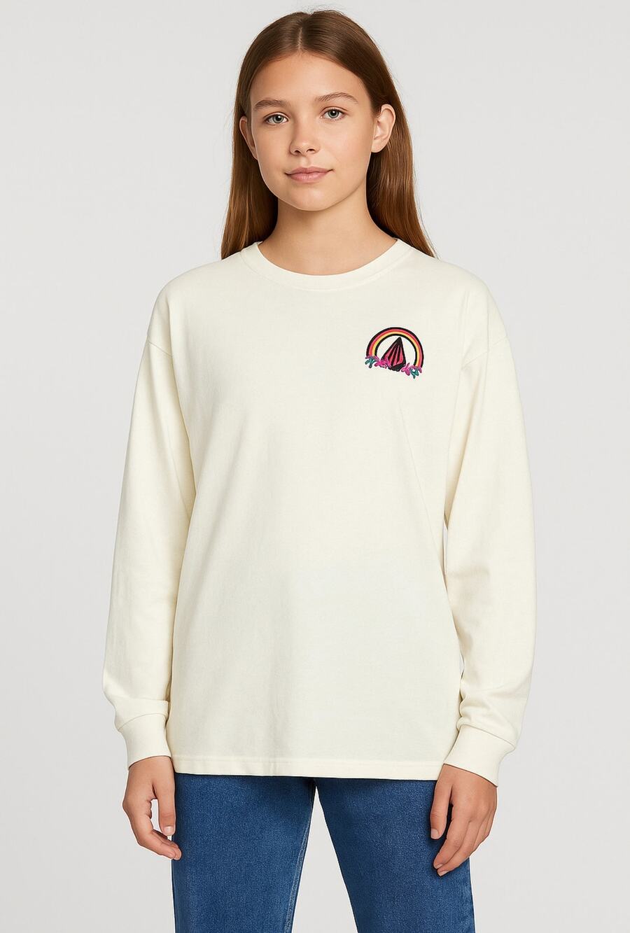 Volcom T Shirt Girls Size Large Star White Werkin Doubles Long Sleeve Tee NEW